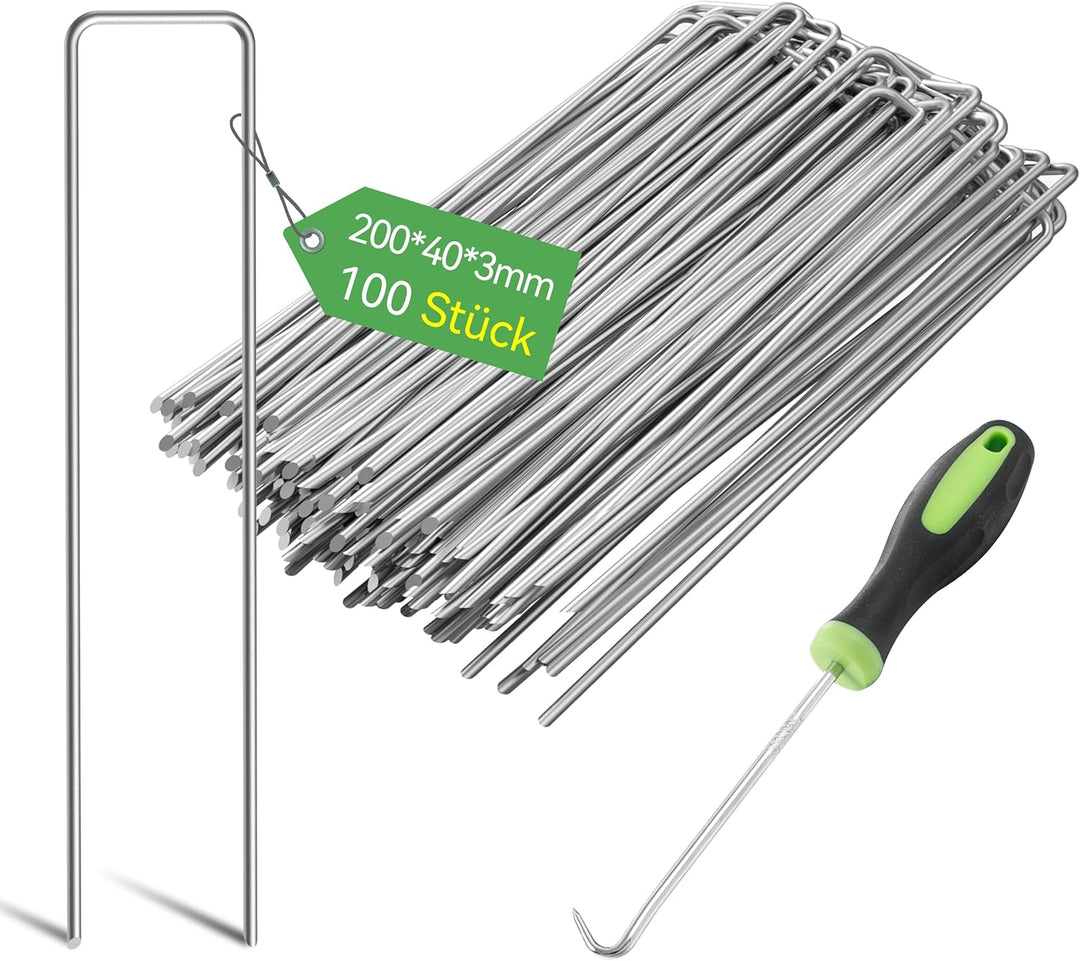 Graxury 100 Stück 20cm Ø 3mm Schwere Gartennägel Stahlpfähle - Verzinkte Stahlklammern zur Sicherung