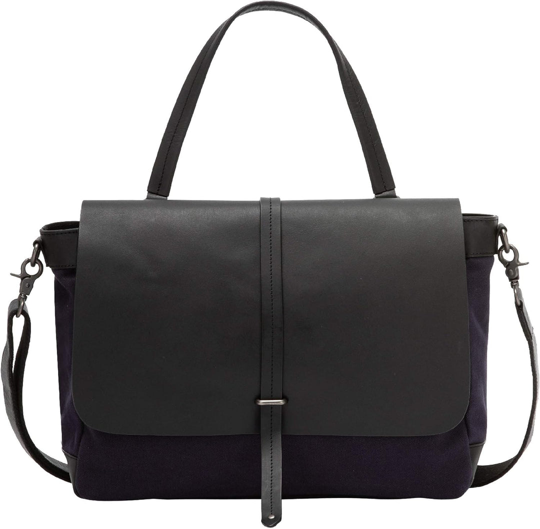 DUDU Grosse Damen Schulter-Tasche aus Leder und Canvas Stoff Bicolor Postman mit abnehmbarem Schulte