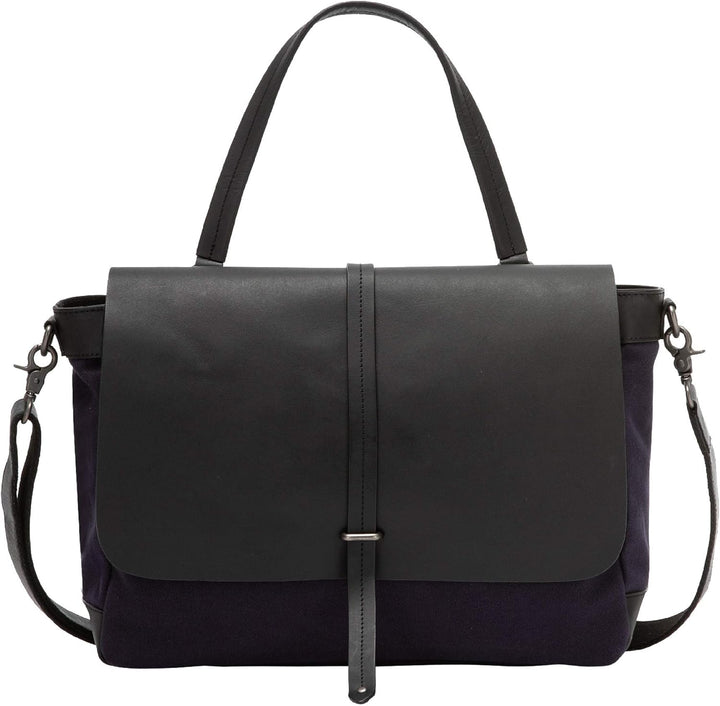 DUDU Grosse Damen Schulter-Tasche aus Leder und Canvas Stoff Bicolor Postman mit abnehmbarem Schulte