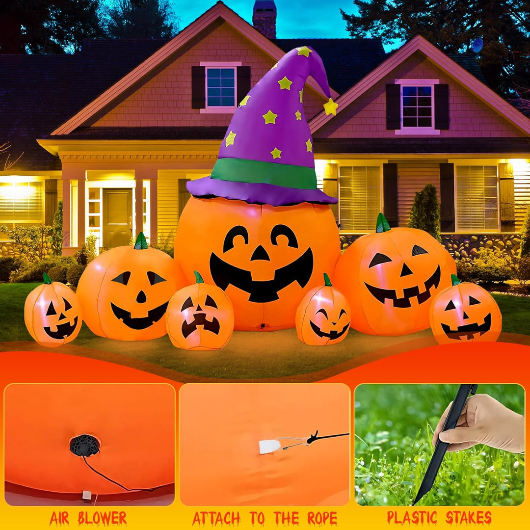 Kalolary Halloween Aufblasbarer Kürbis, 7.9FT Dekoration Set mit eingebauten LEDs, Orange 7.9ft Kürb
