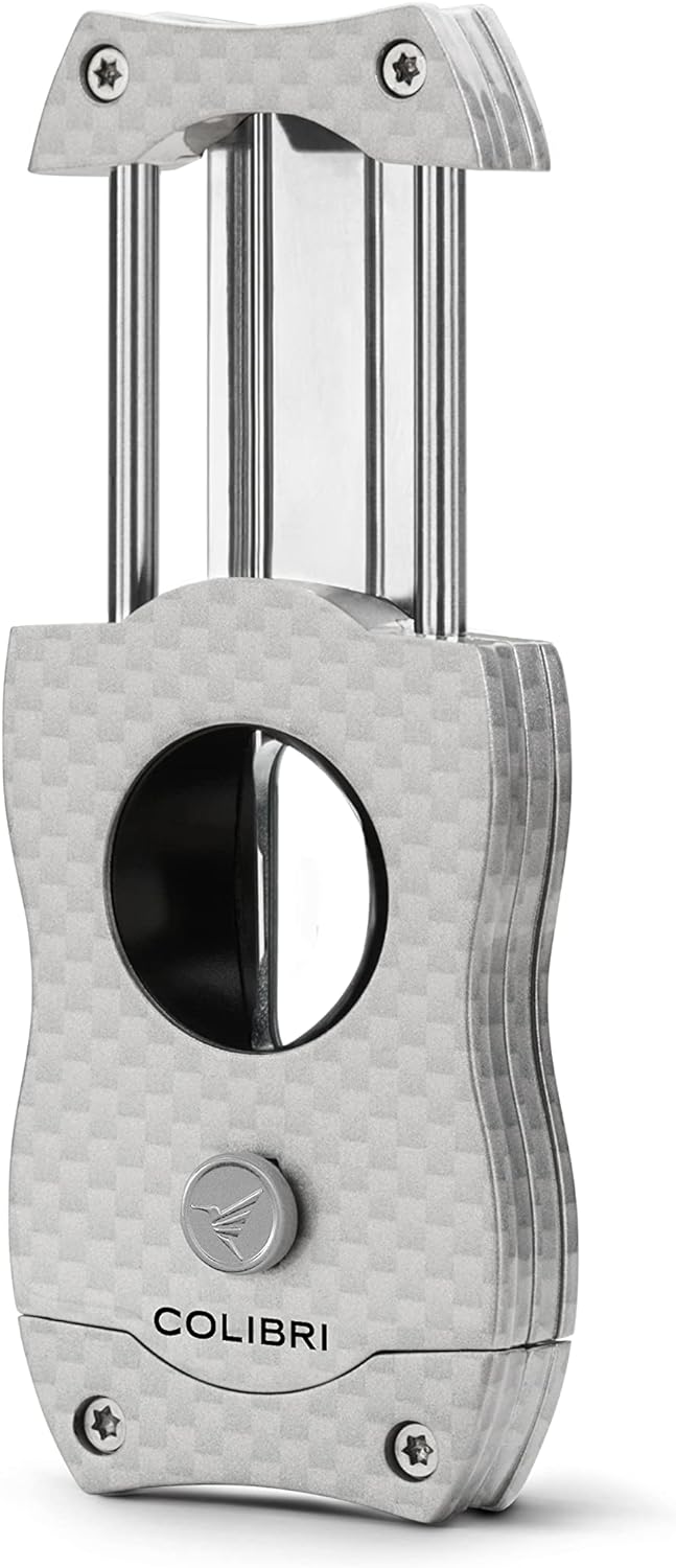 Colibri V-Cut Zigarrenschneider | Graues Kohlefaserdruck | Federauslöser | Tiefer 7mm V-Schnitt | Bi