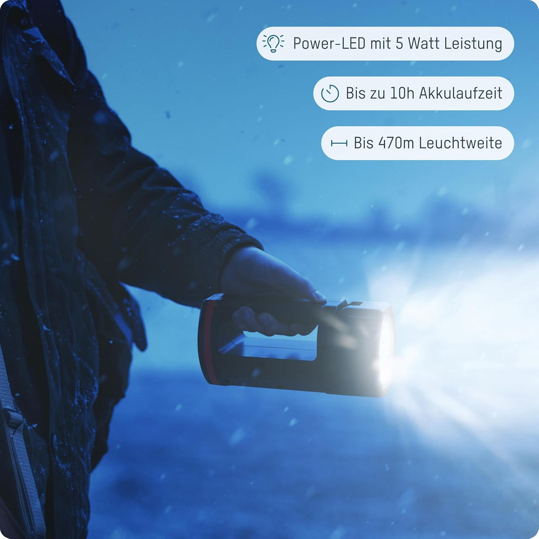 ANSMANN LED Handscheinwerfer Akku mit 10400mAh, automatische Notbeleuchtung bei Stromausfall, bis zu