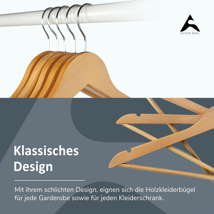 A ACTIVE SOUL – Kleiderbügel Holz 20er Set – Holzkleiderbügel mit Einkerbungen für Kleider & Mittels