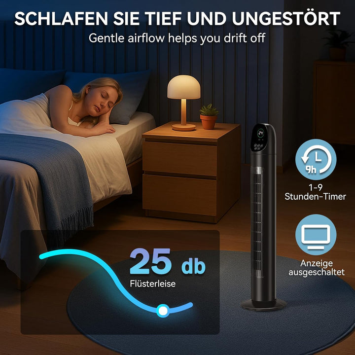 LEADZM Turmventilator mit Fernbedienung,Schwenkbarer Turm 87 cm,Säulenventilator leiser Schlafmodus,
