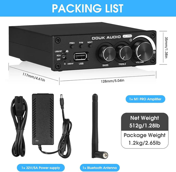 Douk Audio 320W Bluetooth 5.0 HiFi-Verstärker Empfänger 2.0-Kanal Stereo Power Amplifier Subwoofer A