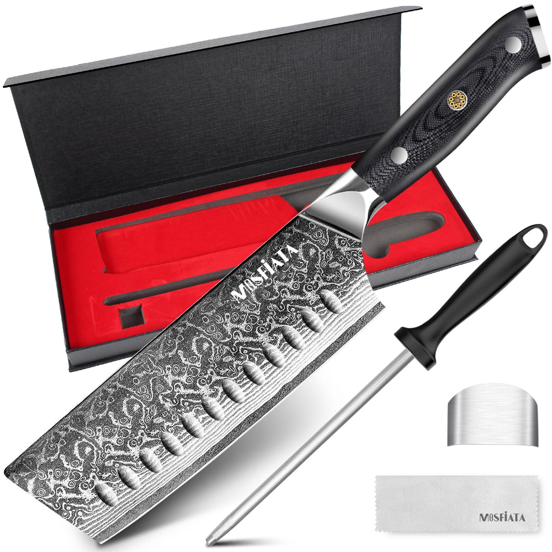 MOSFiATA Damastmesser Nakiri messer 7 Zoll, Vatertagsgeschenk für Papa, Kochmesser Damast Küchenmess