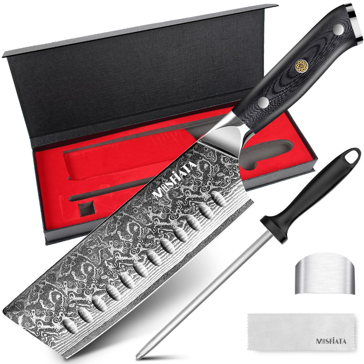 MOSFiATA Damastmesser Nakiri messer 7 Zoll, Vatertagsgeschenk für Papa, Kochmesser Damast Küchenmess
