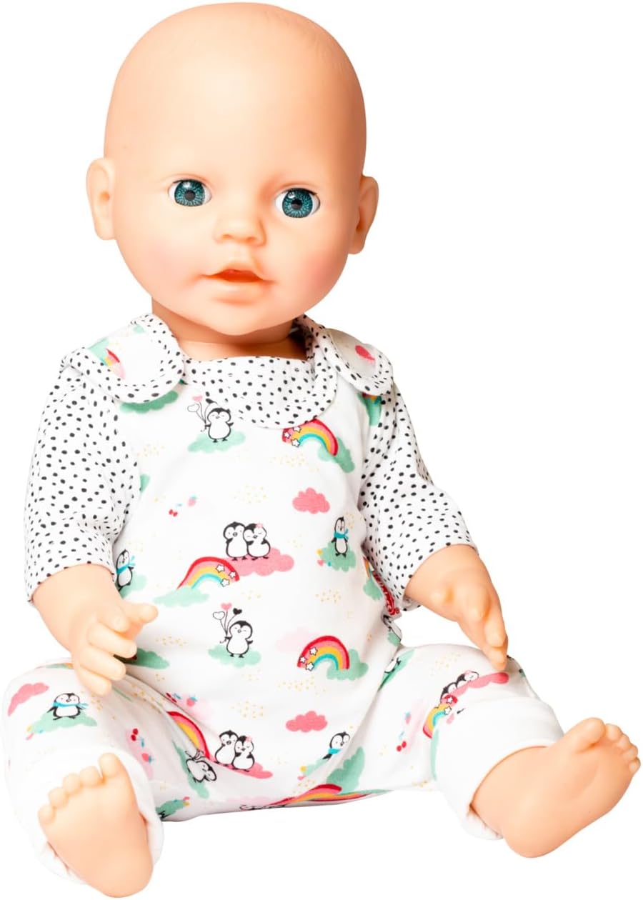 Heless 1185 - Bekleidungs-Set für Puppen im Pinguin Pünktchen Design, 2 teilig mit Strampler und T-S