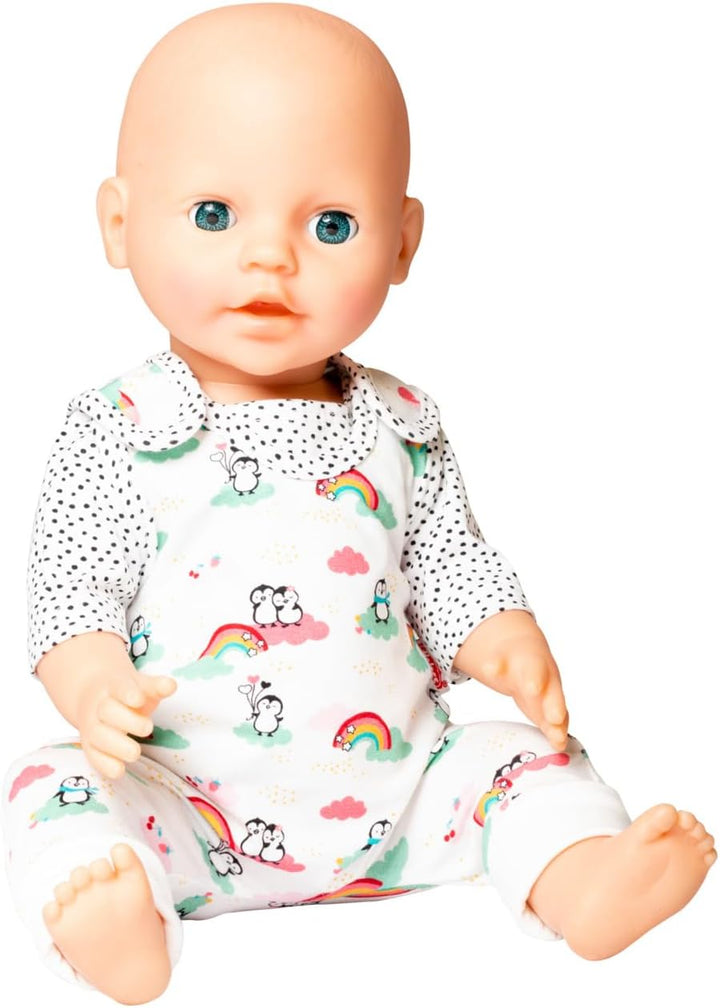 Heless 1185 - Bekleidungs-Set für Puppen im Pinguin Pünktchen Design, 2 teilig mit Strampler und T-S