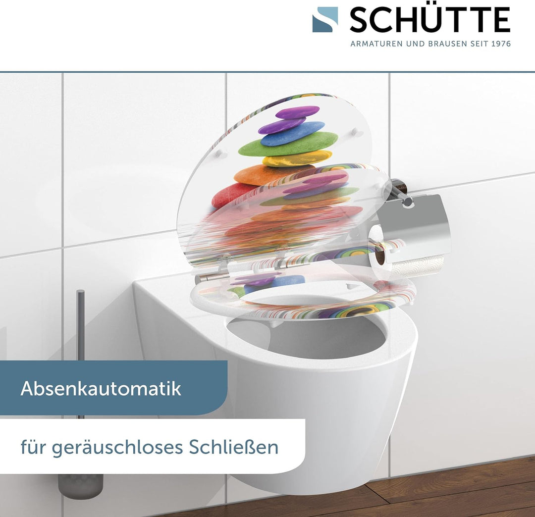 SCHÜTTE WC Sitz Holzkern COLORFUL STONES, Toilettensitz mit Absenkautomatik, passend für viele hande