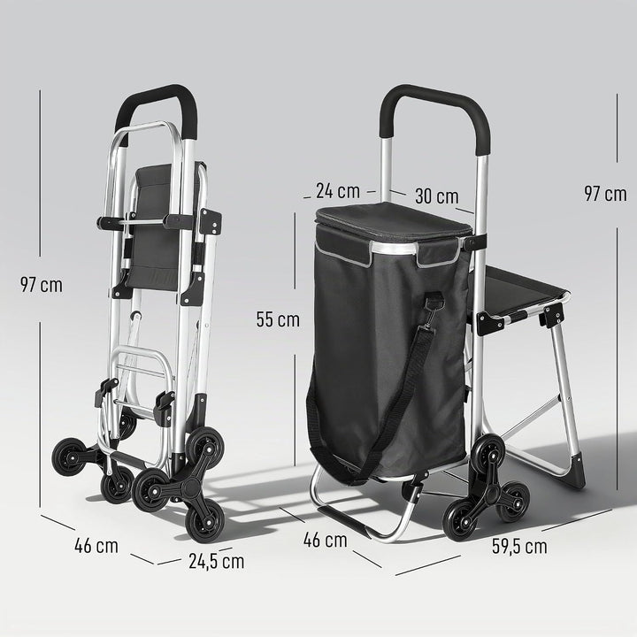 HOMCOM 3-in-1 Einkaufstrolley Klappbar mit Sitz 40L Kapazität Duneklgrau Dunkelgrau, Dunkelgrau
