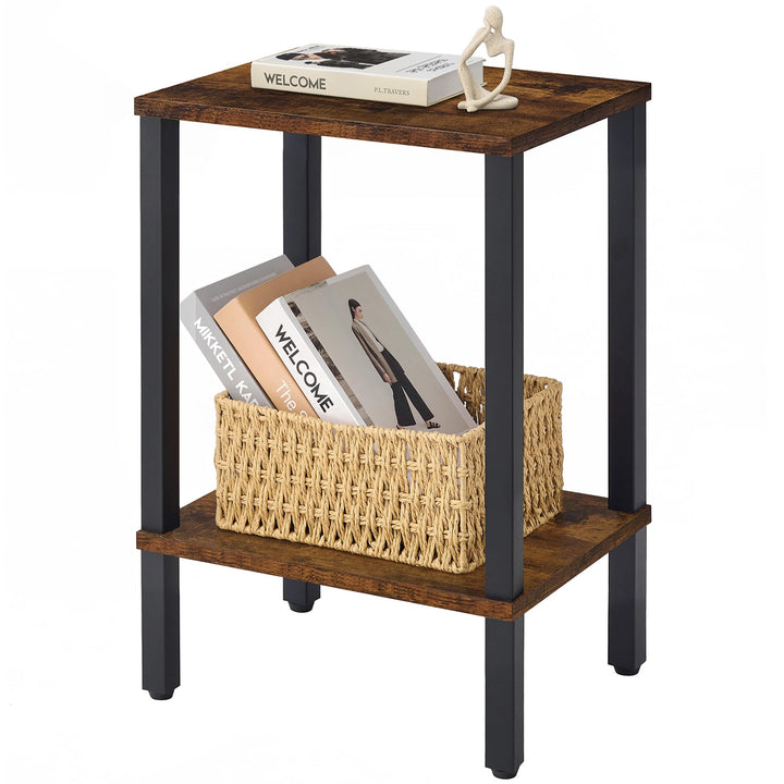 Gewudraw Beistelltisch, Kleiner Tisch, Nachttisch Schmal mit 2 Ebenen, Industriestil, Couchtisch mit