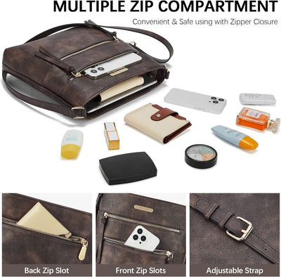 BOSTANTEN Damen Handy Umhängetasche Mittel, PU Leder Crossbody Schultertasche, Reissverschlusstasche