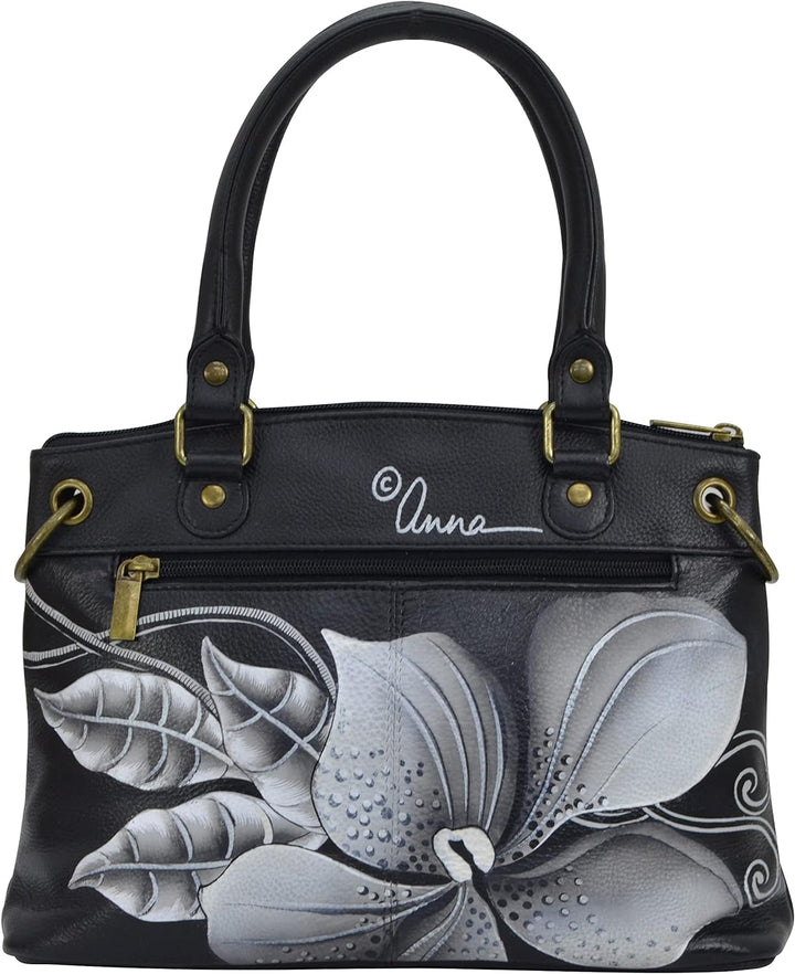 Anna by Anuschka Women’s Genuine Leather Small Satchel Midnight Floral Black, Midnight Floral Black