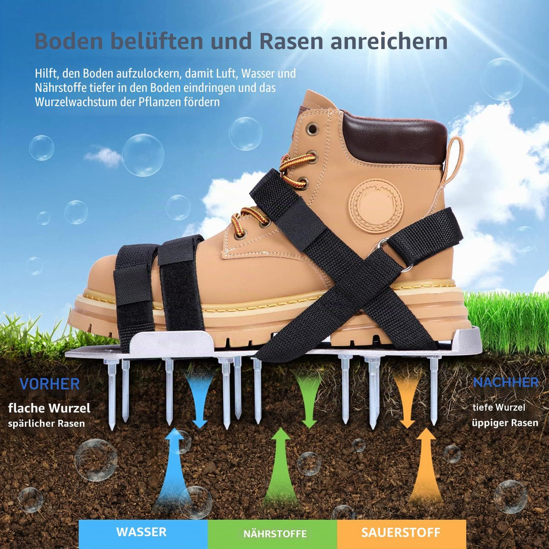 Ohuhu Rasenlüfter Schuhe Metallnagelschuhe vormontiert mit Kostenlos-Schaufel, Aerifizierer für Rase