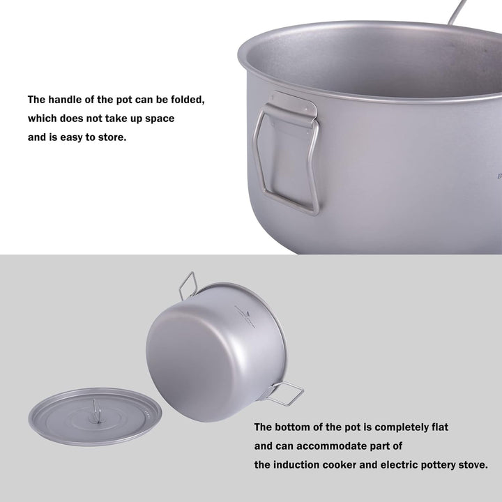 iBasingo Camping Titan Kochtopf mit Deckel Klappgriff Ultraleicht Outdoor Kochgeschirr Metall Saucen