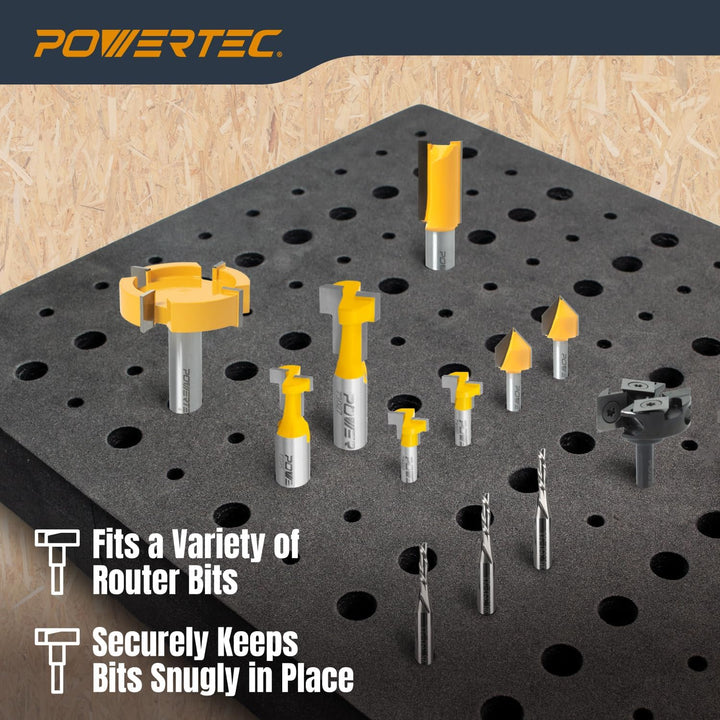 POWERTEC 71046 Fräseinsatz 110 Loch Für 50 x 1/2 Zoll und 60 x 1/4 Zoll Bits, Für 50 x 1/2 Zoll und