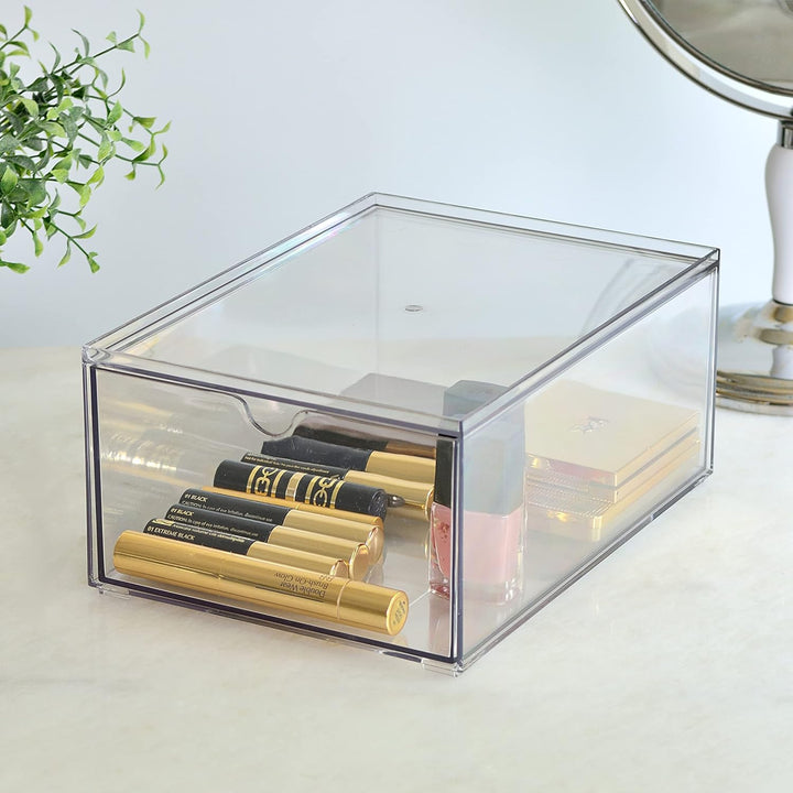 Youngever 2er-Pack Organizer Schubladenbox, 23 cm x 16,5 cm x 10 cm stapelbarer Make-up Organizer, S