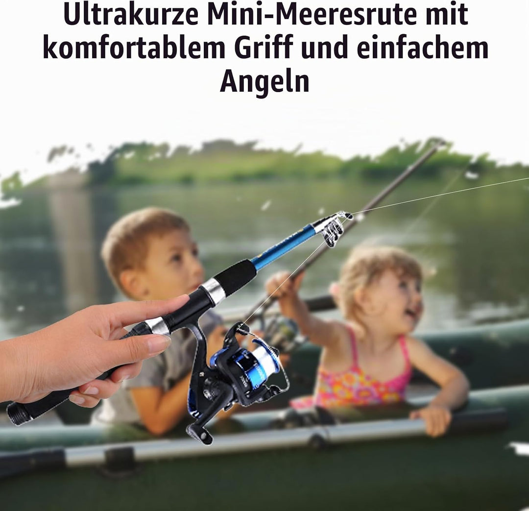 Angelset für Kinder, 1.5m Kinderangel Starter Set mit Angelrolle und Köder, Kohlefaser Teleskop Ange