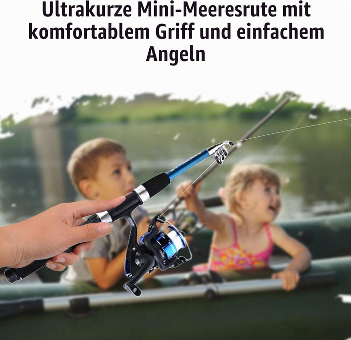 Angelset für Kinder, 1.5m Kinderangel Starter Set mit Angelrolle und Köder, Kohlefaser Teleskop Ange