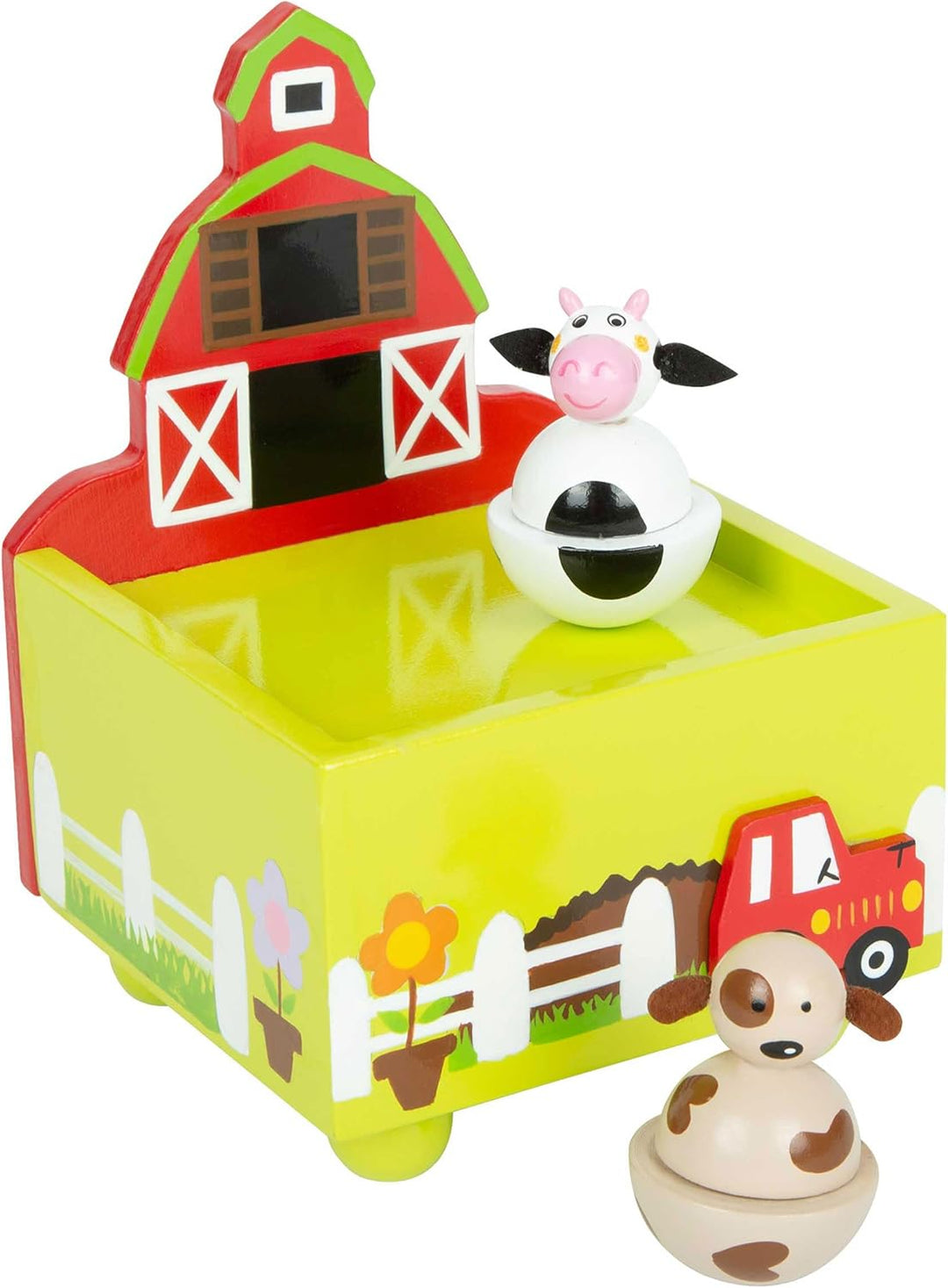 small Foot Spieluhr Bauernhof, aus Holz mit fröhlichen Tiermotiven, Musikuhr für Kinder ab 3 Jahren,
