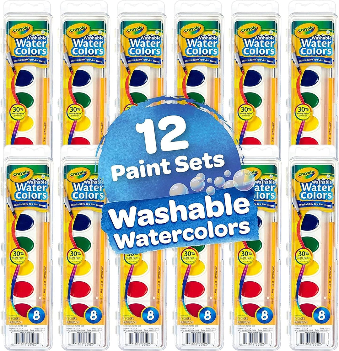 Crayola Washable Watercolors in 8 Vibrant Colors, 12 Paint Sets for Kids, Classroom Supplies