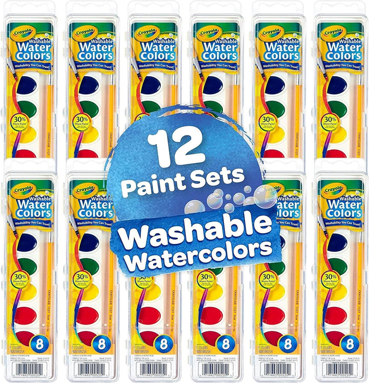 Crayola Washable Watercolors in 8 Vibrant Colors, 12 Paint Sets for Kids, Classroom Supplies