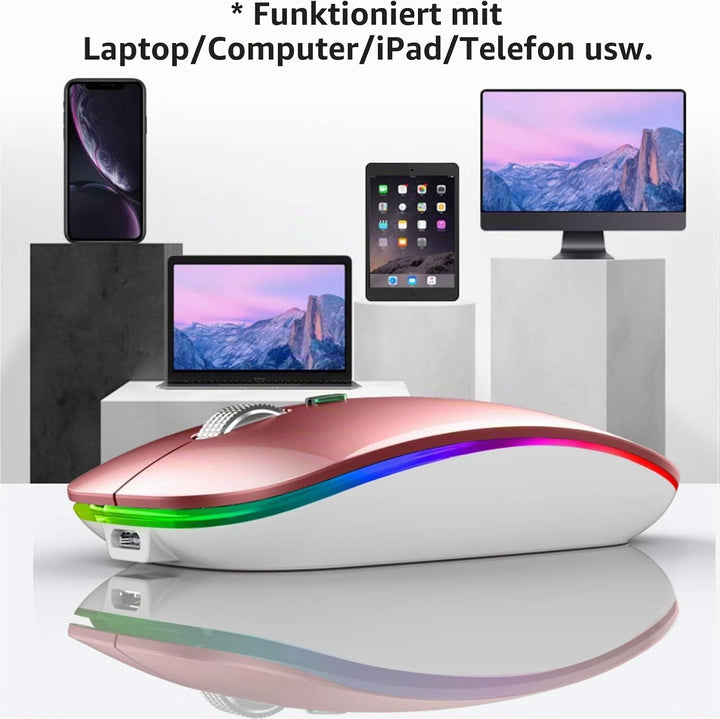 Uiosmuph Bluetooth Maus Kabellose, LED Funkmaus wiederaufladbar Leise Wireless Mouse 2.4GHz Kabellos