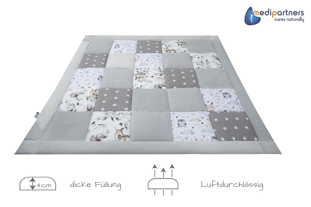 Medi Partners Krabbeldecke 100% Baumwolle 100x100cm multifunktional Dick Weich Spielmatte Baby Laufg