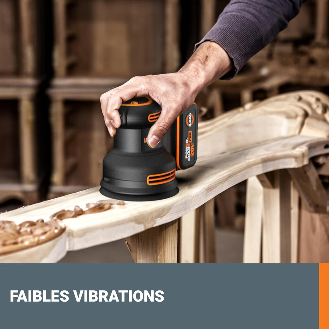 WORX NITRO WX823.9 20V 125mm Schleifscheibe Ideal für flache oder gekrümmte Oberflächen | Bürstenlos
