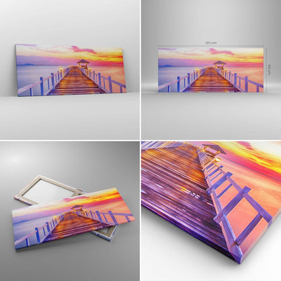 Wandbilder Dekoration Wohnzimmer Sonnenuntergang Wasser Brücke Horizont Bilder auf Leinwand 120x50cm