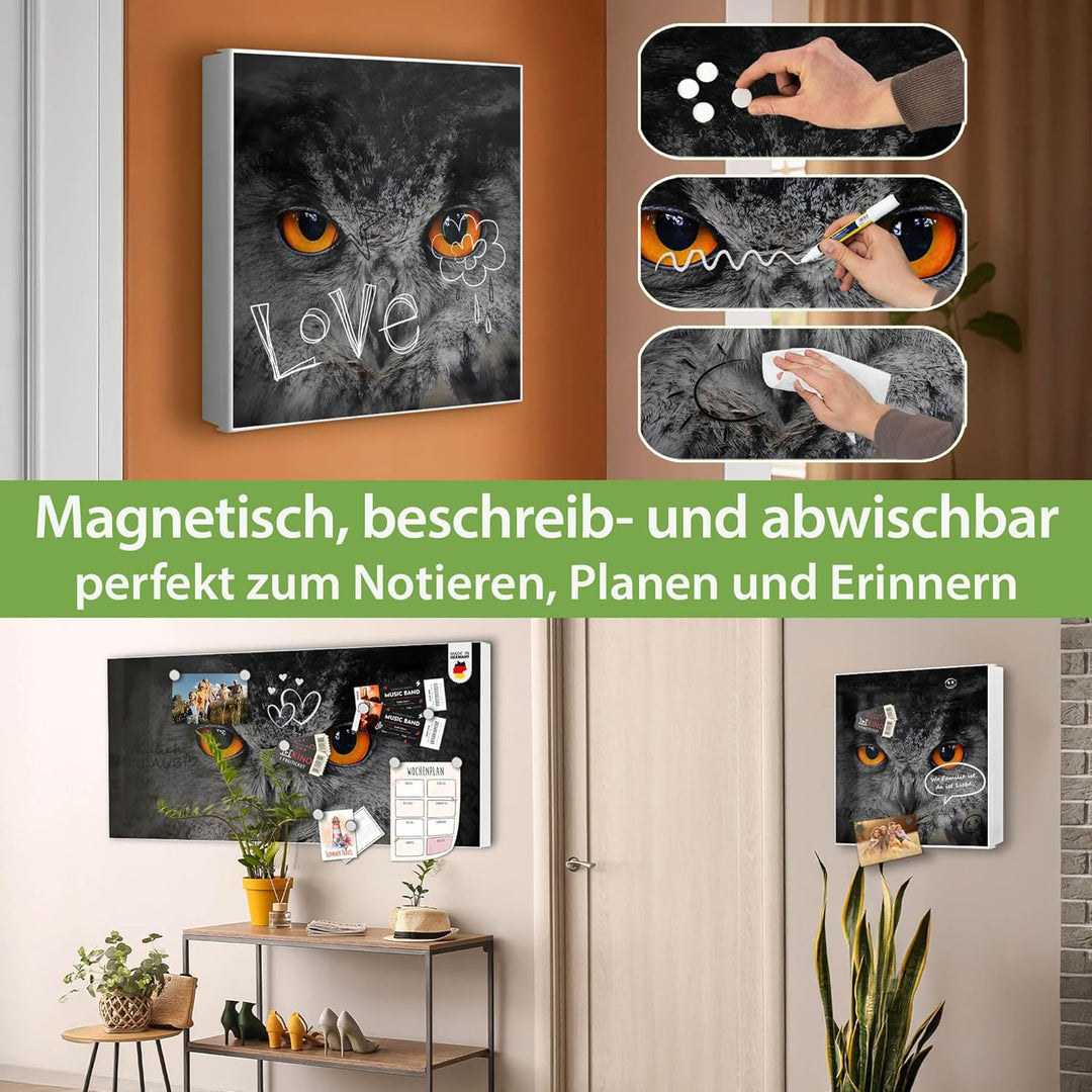 banjado® Grosser Schlüsselkasten Glas/Schlüsselbox 30cm x 30cm mit 50 Haken - Motiv Uhu/Schlüsselkas