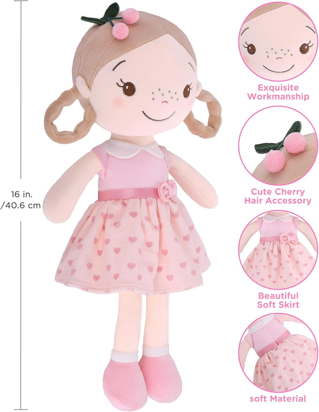 GAGAKU Weiche Stoffpuppe 40cm Schutzengel Puppen, Taufgeschenk für Baby Mädchen Kuscheltier Glücksbr