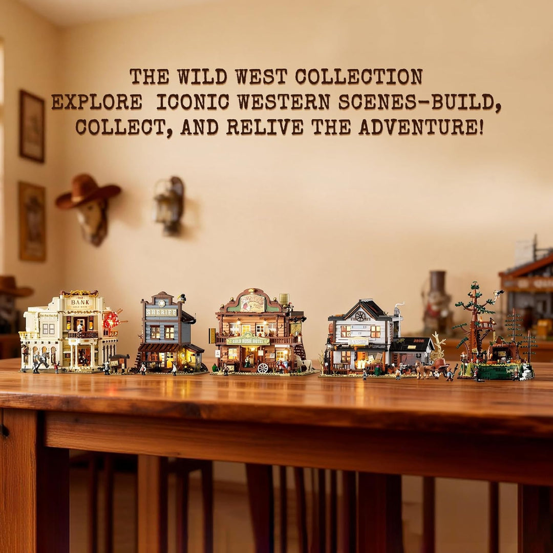 Old West Inn Bausteine Set, 2682 Teile Westernstadt Hotel mit LED-Beleuchtung, vollständig zu öffnen