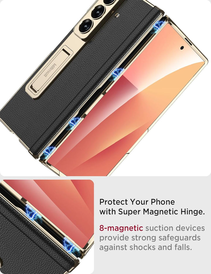 Miimall Lederhülle Kompatibel mit Samsung Galaxy Z Fold 7 Hülle mit Displayschutz+Scharnierschutz, S