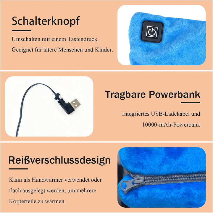 Handwärmer Elektrisch, Beheizbare Handschuhe mit 10000mAh Akku, Taschenwärmer wiederverwendbar 3 Hei