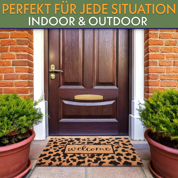 BRUBAKER Fussmatte für Aussen und Innen - Welcome mit Leopardenmuster - 45 x 75 cm Schmutzfangmatte