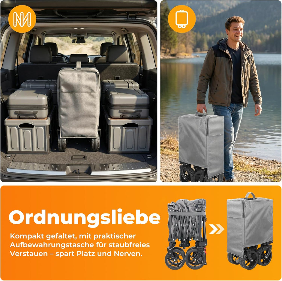 Bollerwagen Faltbar 200L 200KG Belastbar, Strandwagen Klappbar mit Regenschutz, Reflektorstreifen, B