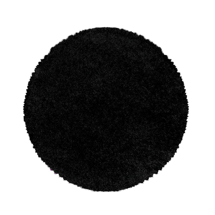 HomebyHome Shaggy Teppich Wohnzimmer Runder Flauschiger Teppich Schwarz 120 cm Rund Einfarbig - Hoch
