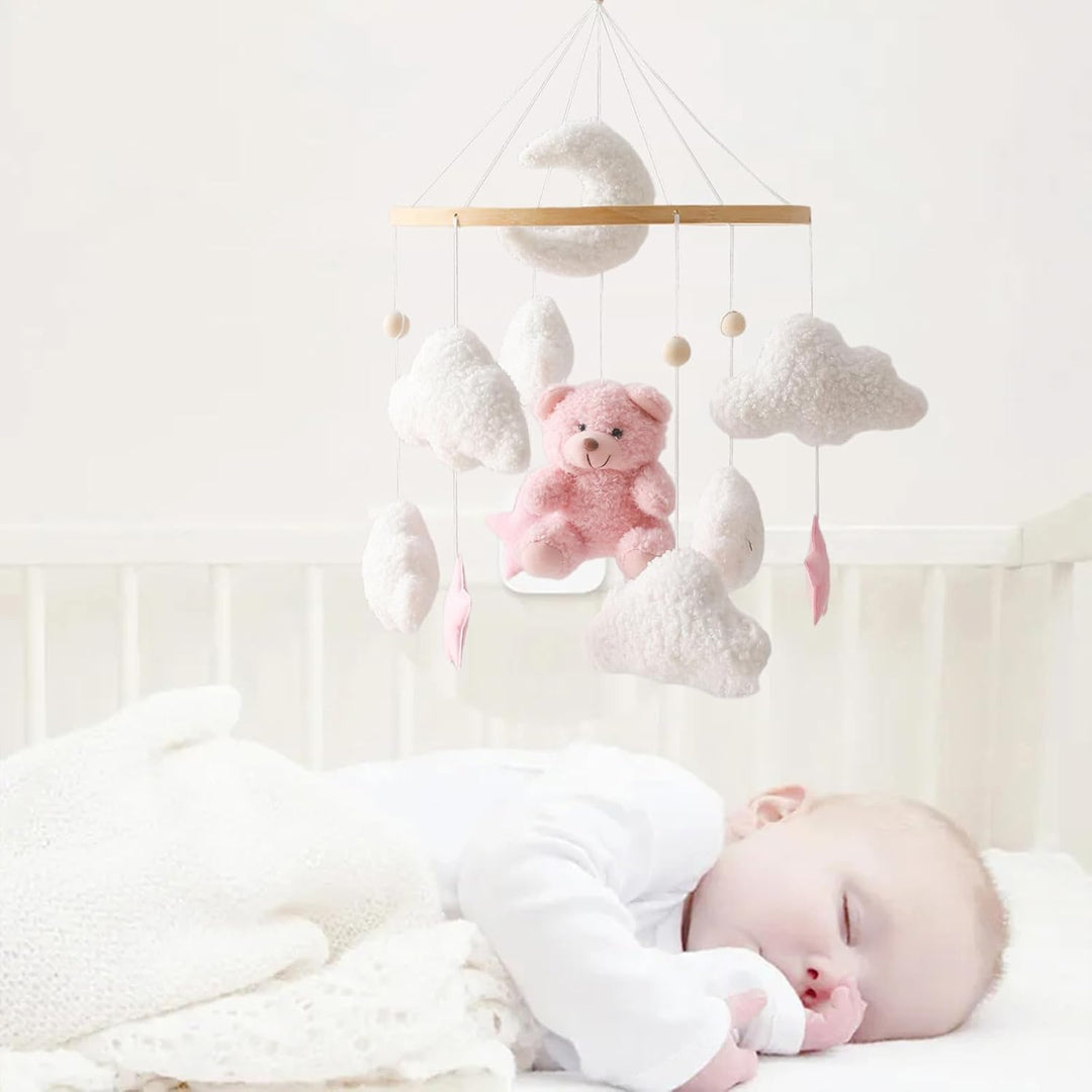 Mobile Baby Windspiele, Babybett Mobile 3D Bär Hase Kaninchen Wolken, Kinderzimmer Hängende Bettgloc