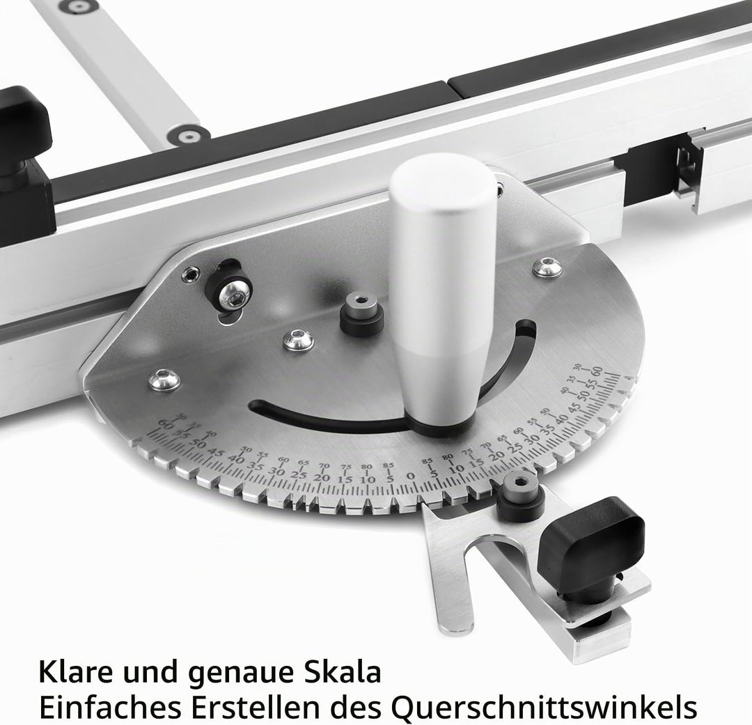 QWORK® Gehrungslehre Winkelanschlag für Tischkreissäge, 0-60 Grad, Aluminiumlegierung, Flip-Stop, 45