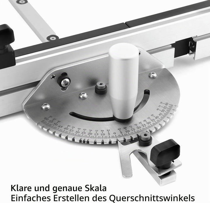 QWORK® Gehrungslehre Winkelanschlag für Tischkreissäge, 0-60 Grad, Aluminiumlegierung, Flip-Stop, 45