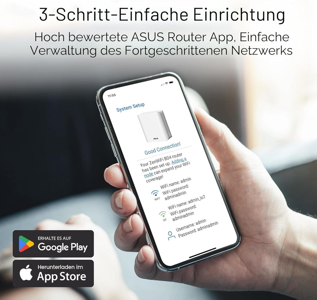 ASUS ZenWiFi BD4 Dualband WiFi 7 AiMesh Extendable Router 1er Pack (3.6 Gbps, Abdeckung bis zu 235 m