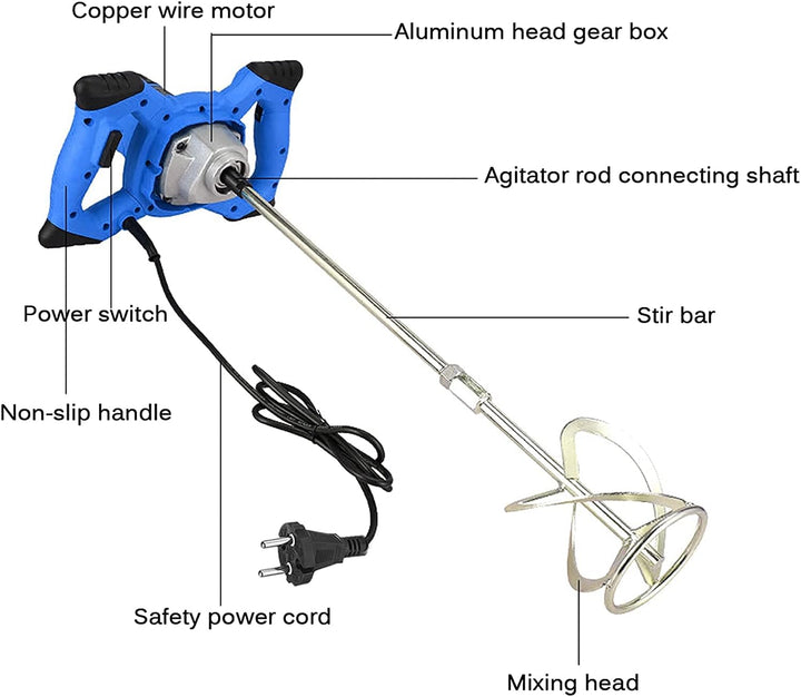 Farb-Mörtelrührer, Betonrührer, 2600 W, 0-1500rpm Drehzahl, M14 Rühreraufn, Ergonomisch Mischer, Rüh