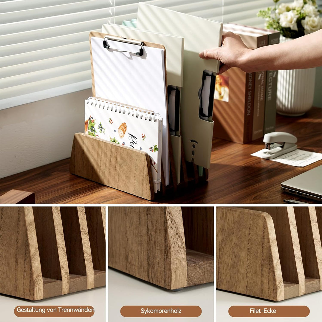 KIRIGEN hölzernen Schreibtisch Mail Organizer 5 Slots File Paper Holder Desktop Holz Dokument Letter