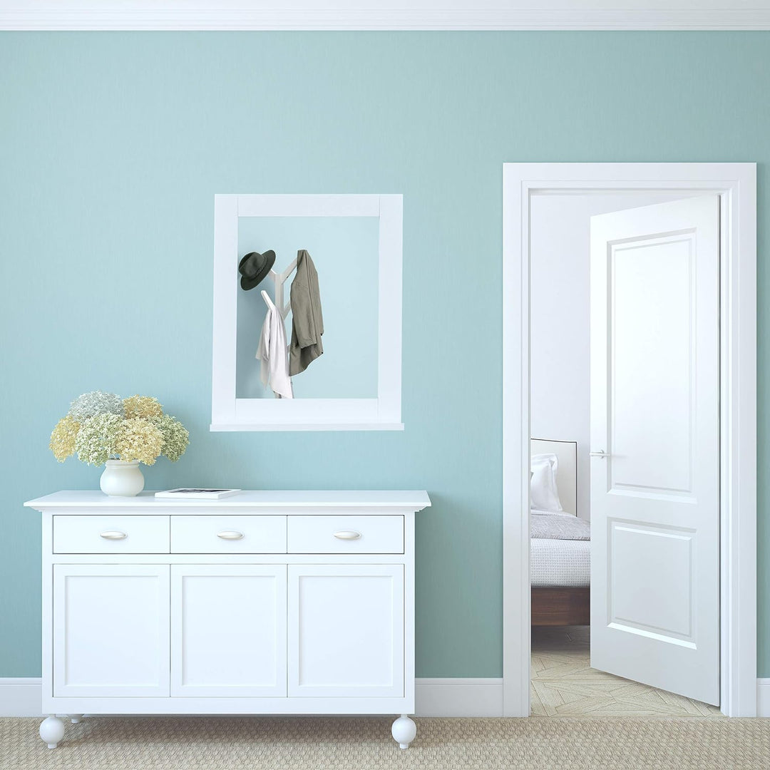 Relaxdays Wandspiegel, mit Ablage, Bad, Wohnzimmer, Flur, eckig, modern, MDF, Badezimmerspiegel, HBT