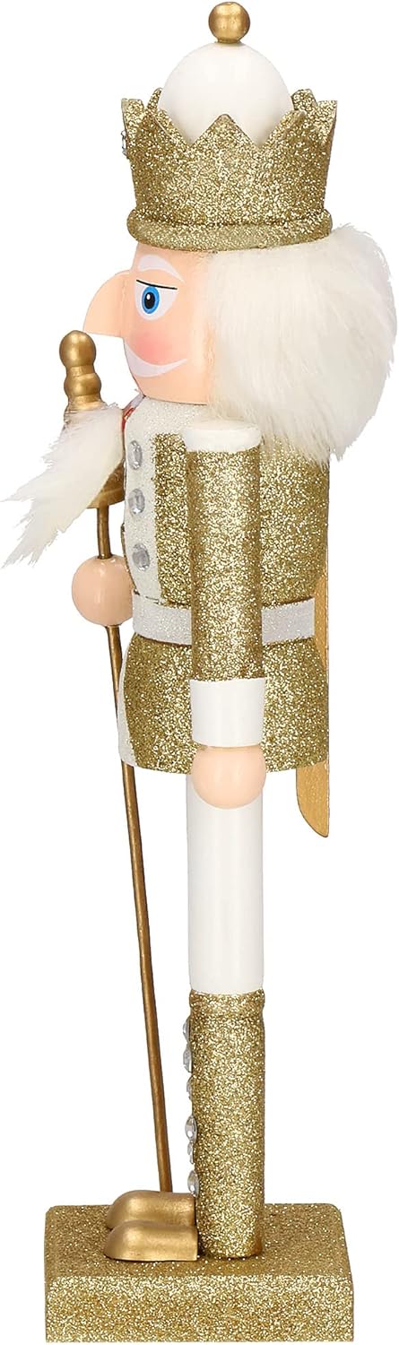 SPRINGOS Nussknacker Figur aus Holz Soldat Höhe: 38 cm mit langem Bart und Glitter Weihnachten Weihn