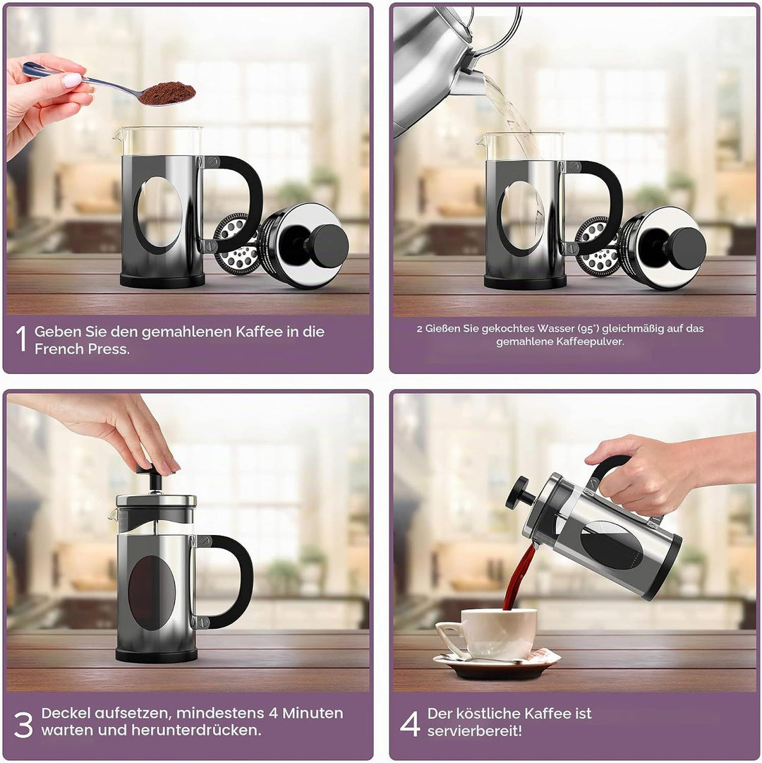 bonVIVO French Press Kaffeebereiter Silver - 3 Tassen - Coffee Maker in Kupfer-Optik - Kaffekanne au
