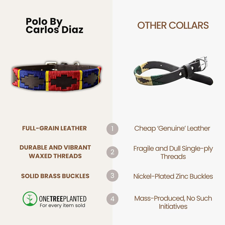 Carlos Diaz Echtes Leder gewachstes Premium-Polo-Hundehalsband mit Stickerei XS XS (28-36cm) Braun,