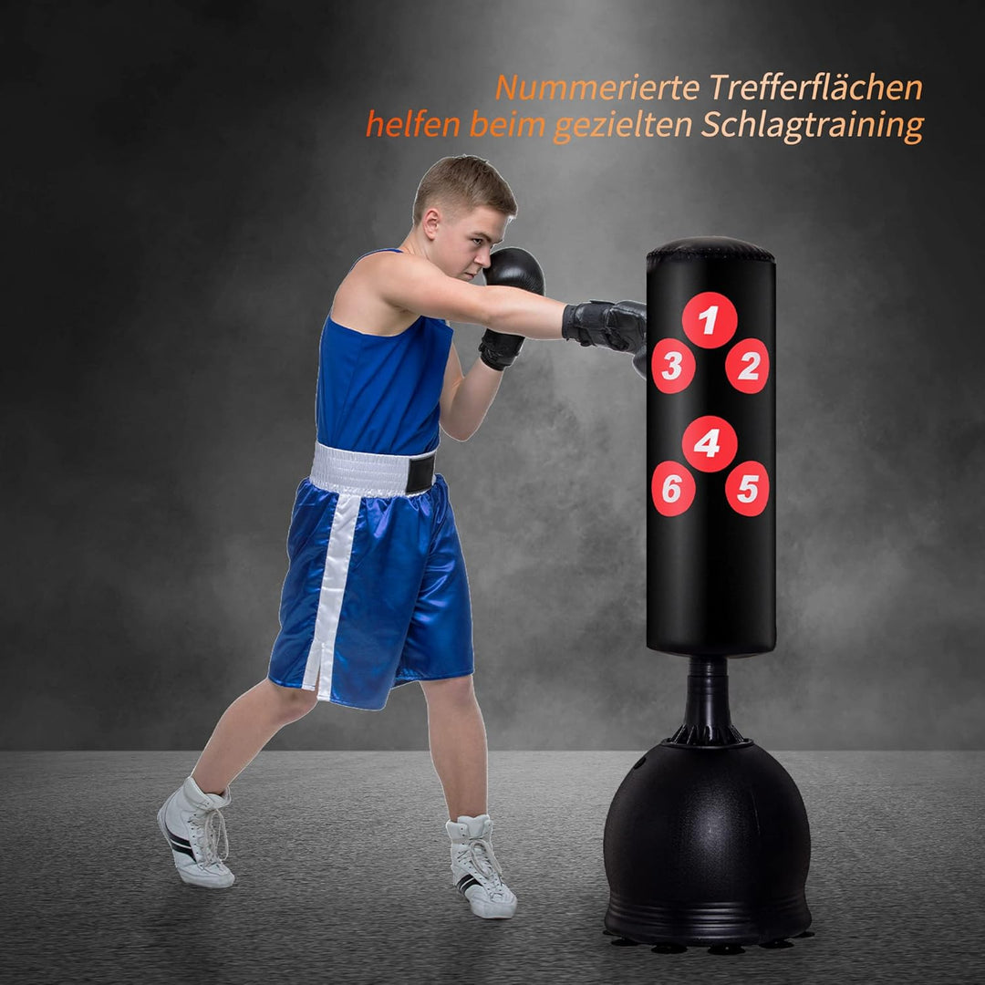 HOMCOM Boxsack Stehend 165cm Erwachsene Freistehender Heavy Duty Standboxsack mit Saugnapf-Basis Box